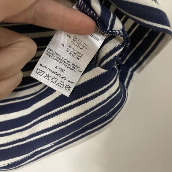 Russell Athletics striped blue crop top half zip polo top size Medium - Picture 4 of 5